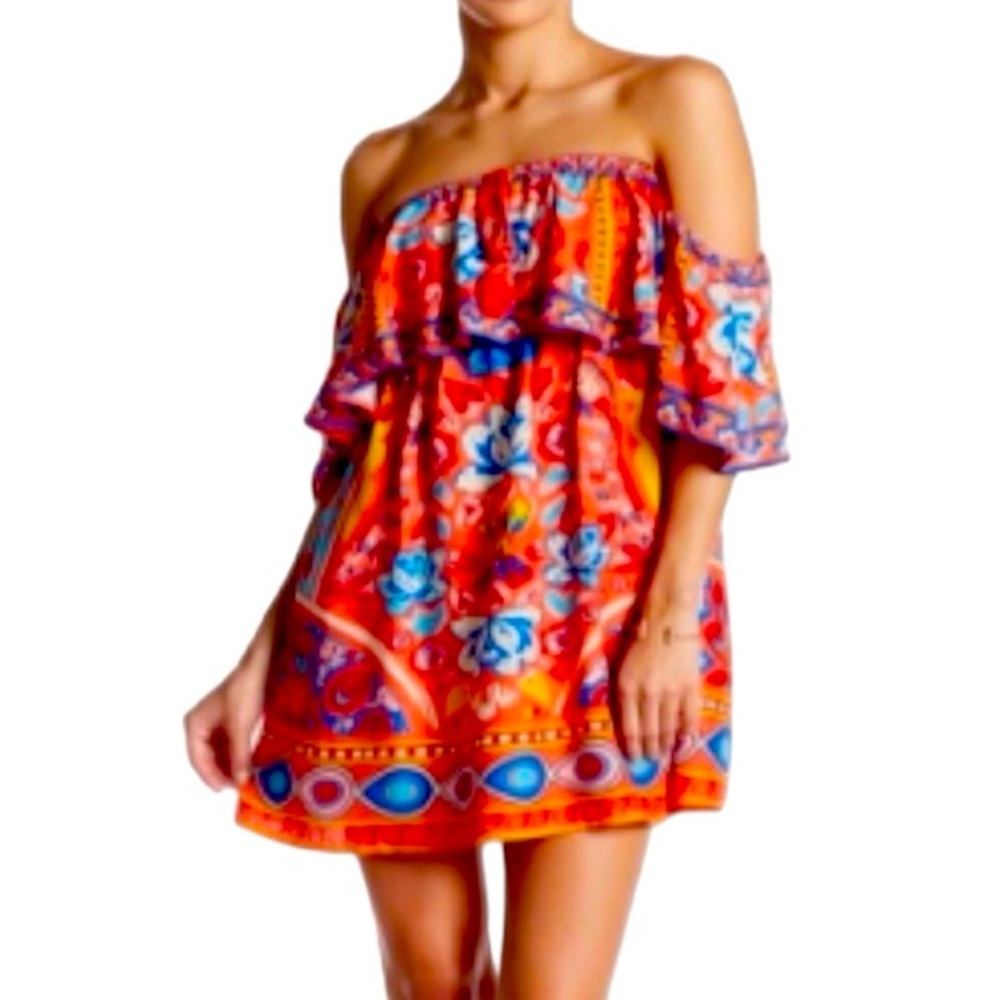 Flying Tomato, Off the Shoulder, Boho Dress, Ruffled Layered at the front Size L